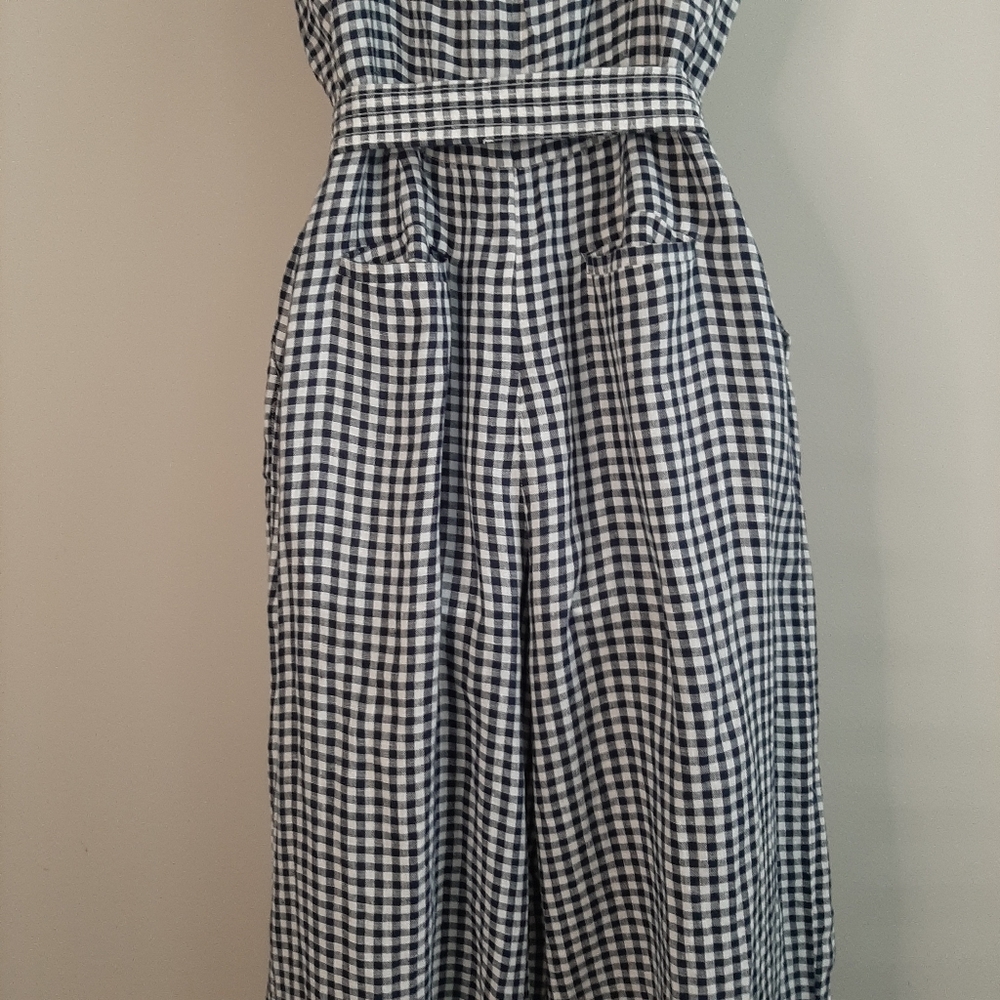 J. Crew Gingham Linen Jumpsuit Navy And White Size 10 - Picture 8 of 15